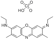 3,7-bis(ethylamino)-2,8-dimethyl-phenoxazin-5-iuperchlorate结构式