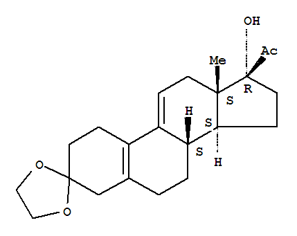 Structure of 19-Norpregna-5(10),9(11)-diene-3,20-dione, 17-hydroxy-, cyclic 3-(1,2-ethanediyl acetal)