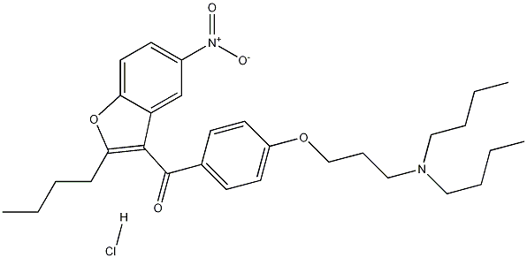 Structure of (2-butyl-5-nitro-1-benzofuran-3-yl)-[4-[3-(dibutylamino)propoxy]phenyl]methanone,hydrochloride