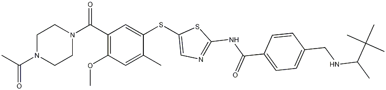 Structure of N-(5-((5-(4-Acetylpiperazine-1-carbonyl)-4-methoxy-2-methylphenyl)thio)thiazol-2-yl)-4-(((3,3-dimethylbutan-2-yl)amino)methyl)benzamide