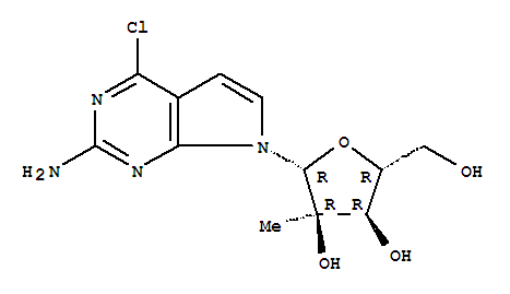 Structure of 4-Chloro-7-(2-C-methyl-beta-D-ribofuranosyl)-7H-pyrrolo[2,3-d]pyrimidin-2-amine