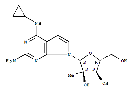 N4-Cyclopropyl-7-(2-C-methyl-beta-D-ribofuranosyl)-7H-pyrrolo[2,3-d]pyrimidine-2,4-diamine结构式