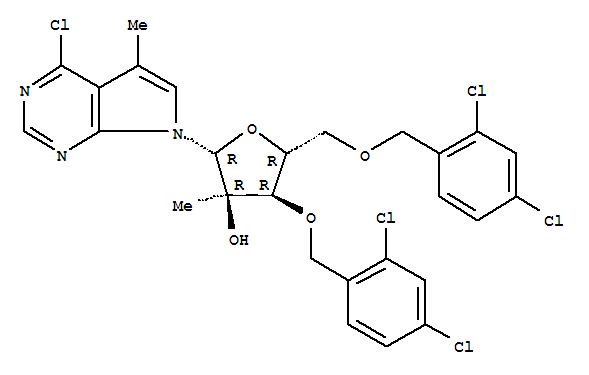 Structure of 7-[3,5-Bis-O-[(2,4-dichlorophenyl)methyl]-2-C-methyl-beta-D-ribofuranosyl]-4-chloro-5-methyl-7H-pyrrolo[2,3-d]pyrimidine