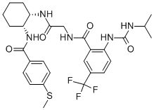 2-(3-异丙基脲基)-N-(2-((1R,2S)-2-(4-(甲基硫基)苯甲酰胺基)环己基氨基)-2-氧代乙基)-5-(三氟甲基)苯甲酰胺结构式