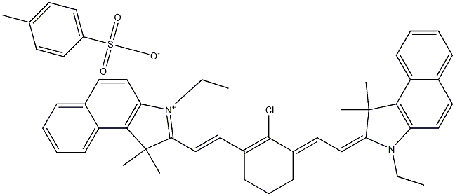 Structure of 2-[2-[2-Chloro-3-[2-(3-ethyl-1,3-dihydro-1,1-dimethyl-2H-benz[e]indol-2-ylidene)ethylidene]-1-cyclohexen-1-yl]ethenyl]-3-ethyl-1,1-dimethyl-1H-benz[e]indolium 4-methylbenzenesulfonate