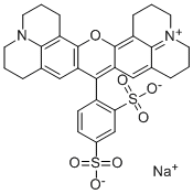 Chemical structure of 1H,5H,11H,15H-XANTHENO[2,3,4-IJ:5,6,7-IJ]DIQUINOLIZIN-18-IUM, 9-(2,4-DISULFOPHENYL)-2,3,6,7,12,13,16,17-OCTAHYDRO-, INNER SALT, SODIUM SALT