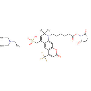 Structure of 2H-Pyrano[3,2-g]quinoline-6-methanesulfonic acid,9-[6-[(2,5-dioxo-1-pyrrolidinyl)oxy]-6-oxohexyl]-8,9-dihydro-8,8-dimethyl-2-oxo-4-(trifluoromethyl)-, compd. with N,N-diethylethanamine (1:1)