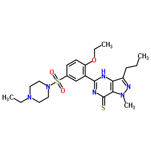 Structure of 5-{2-ethoxy-5-[(4-ethylpiperazin-1-yl)sulfonyl]phenyl}-1-methyl-3-propyl-1,4-dihydro-7H-pyrazolo[4,3-d]pyrimidine-7-thione