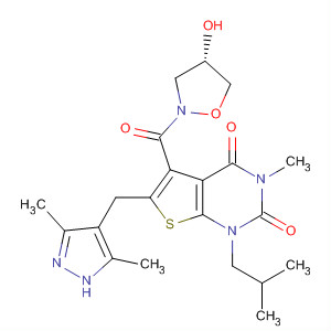 4-Isoxazolidinol,2-[[6-[(3,5-dimethyl-1H-pyrazol-4-yl)methyl]-1,2,3,4-tetrahydro-3-methyl-1-(2-methylpropyl)-2,4-dioxothieno[2,3-d]pyrimidin-5-yl]carbonyl]-, (4S)-结构式
