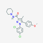 Structure of 1H-Pyrazole-3-carboxamide,1-(2,4-dichlorophenyl)-5-(4-methoxyphenyl)-4-methyl-N-1-piperidinyl-