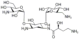 Structure of (2S)-4-amino-N-{(1S,2R,3R,4S,5R)-5-amino-4-[(3-amino-3-deoxy-alpha-D-glucopyranosyl)oxy]-2-[(6-amino-6-deoxy-alpha-D-glucopyranosyl)oxy]-3-hydroxycyclohexyl}-2-hydroxybutanamide