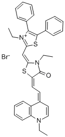 Structure of 4,5-DIPHENYL-3-ETHYL-2-[3-ETHYL-5-[2-(1-ETHYL-4-QUINOLINYLIDENE)ETHYLIDENE]-4-OXO-2-THIAZOLIDINYLIDENE]METHYLTHIAZOLIUM BROMIDE