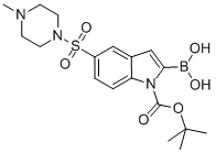 Structure of 1H-Indole-1-carboxylic acid, 2-borono-5-[(4-methyl-1-piperazinyl)sulfonyl]-, 1-(1,1-dimethylethyl) ester