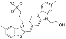 Structure of 5,5-DIMETHYL-9-ETHYL-3-(2-HYDROXY-ETHYL)-3-(3-SULFOPROPYL)THIACARBOCYANINE BETAINE