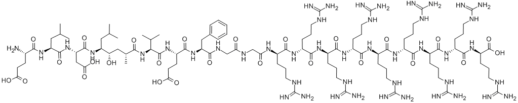 H-GLU-LEU-ASP-[(2R,4S,5S)-5-AMINO-4-HYDROXY-2,7-DIMETHYL-OCTANOYL]-VAL-GLU-PHE-GLY-GLY-D-ARG-D-ARG-D-ARG-D-ARG-D-ARG-D-ARG-D-ARG-D-ARG-D-ARG-OH结构式