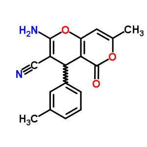 2-amino-7-methyl-4-(3-methylphenyl)-5-oxo-4H,5H-pyrano[4,3-b]pyran-3-carbonitrile结构式