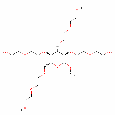 Structure of Poly(oxy-1,2-ethanediyl), .alpha.-hydro-.omega.-hydroxy-, ether with methyl D-glucopyranoside (4:1)