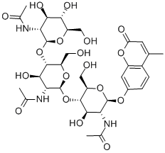 4-甲基伞形酮基Β-D-N,N`,N``-三乙酰基壳三糖苷结构式