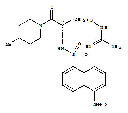Structure of Piperidine,1-[5-[(aminoiminomethyl)amino]-2-[[[5-(dimethylamino)-1-naphthalenyl]sulfonyl]amino]-1-oxopentyl]-4-methyl-,(S)-