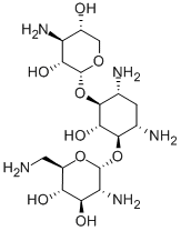 6-O-(2-Amino-2-deoxy-α-D-xylopyranosyl)-4-O-(2,6-diamino-2,6-dideoxy-α-D-glucopyranosyl)-2-deoxy-D-streptamine结构式