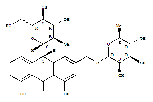 Structure of 9(10H)-Anthracenone,3-[[(6-deoxy-a-L-mannopyranosyl)oxy]methyl]-10-b-D-glucopyranosyl-1,8-dihydroxy-,(S)-