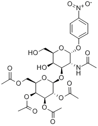 4-硝基苯基 2-(乙酰氨基)-2-脱氧-3-O-(2,3,4,6-四-O-乙酰基-BETA-D-吡喃半乳糖基)-BETA-D-吡喃葡萄糖苷结构式
