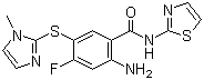 2-氨基-4-氟-5-[(1-甲基-1H-咪唑-2-基)硫基]-N-噻唑-2-基苯甲酰胺结构式