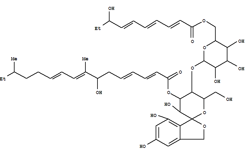 Structure of 1,1-O-(4,6-Dihydroxy-1,2-phenylenemethylene)-4-O-[6-O-(8-hydroxy-1-oxodeca-2,4,6-trienyl)-β-D-galactopyranosyl]-α-D-glucopyranose 3-(7-hydroxy-8,14-dimethylhexadeca-2,4,8,10-tetraenoate)