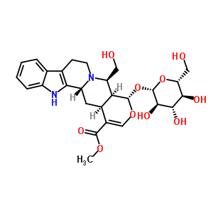 methyl (3beta,19alpha,20alpha,21beta)-19-(beta-D-glucopyranosyloxy)-21-(hydroxymethyl)-16,17-didehydro-18-oxayohimban-16-carboxylate结构式