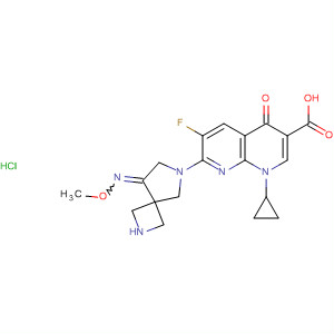 Structure of 1,8-Naphthyridine-3-carboxylic acid,1-cyclopropyl-6-fluoro-1,4-dihydro-7-[8-(methoxyimino)-2,6-diazaspiro[3.4]oct-6-yl]-4-oxo-, monohydrochloride