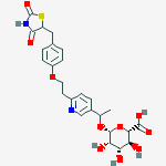 Structure of (3S,4S,5S,6R)-6-[1-[6-[2-[4-[(2,4-dioxothiazolidin-5-yl)methyl]phenoxy]ethyl]-3-pyridyl]ethoxy]-3,4,5-trihydroxy-tetrahydropyran-2-carboxylic acid