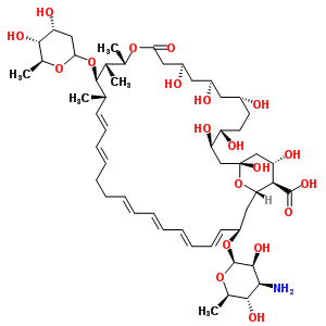 Structure of (1S,3R,4R,7R,9R,11R,15S,16S,17R,18S,33R,35S,36R,37S)-33-[(3-amino-3,6-dideoxy-beta-D-mannopyranosyl)oxy]-17-[(2,6-dideoxy-L-ribo-hexopyranosyl)oxy]-1,3,4,7,9,11,37-heptahydroxy-15,16,18-trimethyl-13-oxo-14,39-dioxabicyclo[33.3.1]nonatriaconta-19,21,25,27,