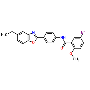 Structure of 5-bromo-N-[4-(5-ethyl-1,3-benzoxazol-2-yl)phenyl]-2-methoxybenzamide
