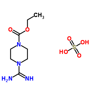 Structure of 4-carbamimidoyl-piperazine-1-carboxylic acid ethyl ester; sulfate