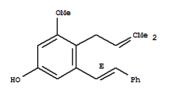 Structure of 3-methoxy-4-(3-methylbut-2-en-1-yl)-5-[(E)-2-phenylethenyl]phenol