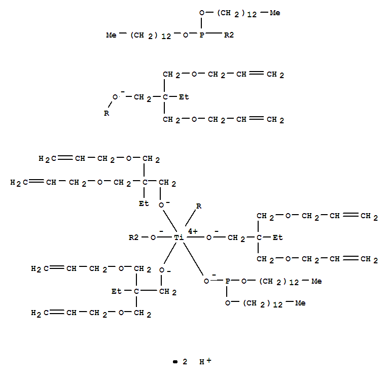 Structure of Titanate(2-),tetrakis[2,2-bis[(2-propenyloxy)methyl]-1-butanolato-kO]bis(ditridecyl phosphito-kO'')-, hydrogen (1:2)