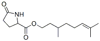 Structure of 3,7-dimethyloct-6-enyl 5-oxo-DL-prolinate