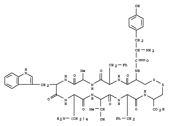 Structure of H-TYR-CYS-PHE-ALA-TRP-LYS-THR-PHE-CYS-OH