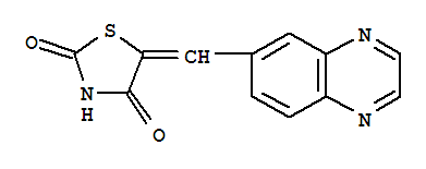 5-(6-喹喔啉亚甲基)-2,4-噻唑啉二酮结构式