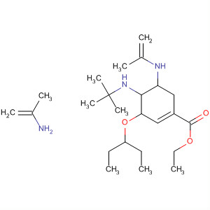 Structure of 1-Cyclohexene-1-carboxylic acid,4-[(1,1-dimethylethyl)amino]-5-(di-2-propenylamino)-3-(1-ethylpropoxy)-, ethyl ester, (3R,4R,5S)-