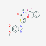 Structure of GW843682,  5-(5,6-Dimethoxy-1H-benzimidazol-1-yl)-3-{[2-(trifluoromethyl)-benzyl]oxy}thiophene-2-carboxamide