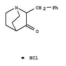 Structure of 1-Azabicyclo[2.2.2]octan-3-one,2-(phenylmethyl)-, hydrochloride (1:1)