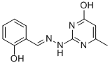 Chemical structure of 6-methyl-2-[2-[(E)-(6-oxo-1-cyclohexa-2,4-dienylidene)methyl]hydraziny l]-1H-pyrimidin-4-one