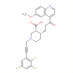 3-Piperidinecarboxylic acid,4-[3-(6-methoxy-4-quinolinyl)-3-oxopropyl]-1-[3-(2,3,5-trifluorophenyl)-2-propynyl]-, (3R,4R)-结构式
