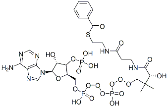 [(2R,3R,4R,5R)-5-(6-aminopurin-9-yl)-2-[[[[3-[2-(2-benzoylsulfanylethylcarbamoyl)ethylcarbamoyl]-3-hydroxy-2,2-dimethyl-propoxy]-hydroxy-phosphoryl]oxy-hydroxy-phosphoryl]oxymethyl]-4-hydroxy-oxolan-3-yl]oxyphosphonic acid结构式