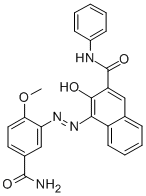 Chemical structure of 4-((5-(Carbamoyl)-2-methoxyphenyl)azo)-3-hydroxy-N-phenylnaphthalene-2-carboxamide