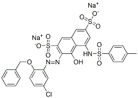 Structure of disodium 3-[[5-chloro-2-(phenylmethoxy)phenyl]azo]-4-hydroxy-5-[[(p-tolyl)sulphonyl]amino]naphthalene-2,7-disulphonate