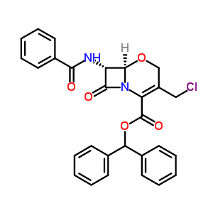 Structure of diphenylmethyl (6R,7R)-7-(benzoylamino)-3-(chloromethyl)-8-oxo-5-oxa-1-azabicyclo[4.2.0]oct-2-ene-2-carboxylate