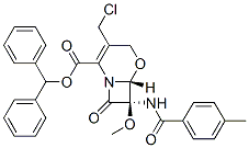 (6R,7R)-3-Chloromethyl-7-methoxy-8-oxo-7-(p-toluoylamino)-5-oxa-1-azabicyclo[4.2.0]oct-2-ene-2-carboxylic acid diphenylmethyl ester结构式