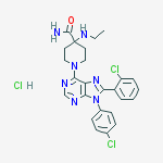 Structure of 4-​Piperidinecarboxamid​e, 1-​[8-​(2-​chlorophenyl)​-​9-​(4-​chlorophenyl)​-​9H-​purin-​6-​yl]​-​4-​(ethylamino)​-​, hydrochloride (1:1)